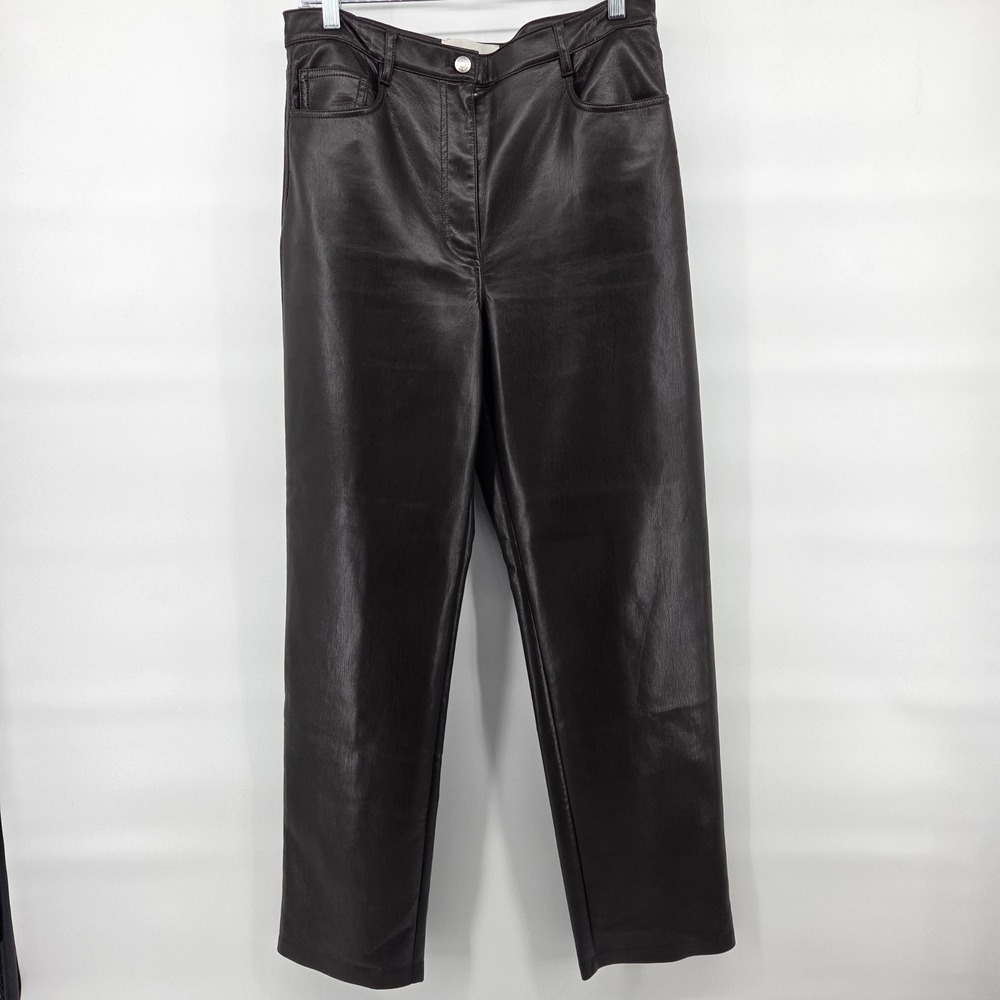 Wilfred The Melina Pants 10 Dark Brown Vegan Leather Straight Leg‎ 81518 Chic